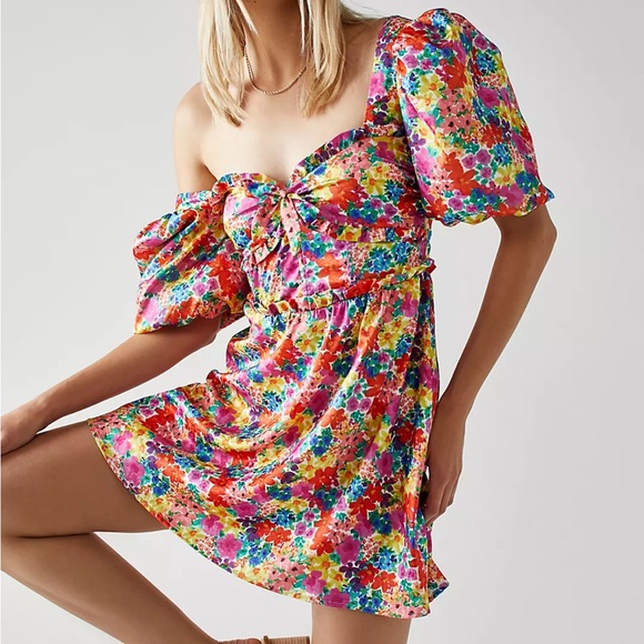 FREE PEOPLE x For Love and Lemons 'Merrill' Puff Sleeve Mini Dress - small - Picture 1 of 10